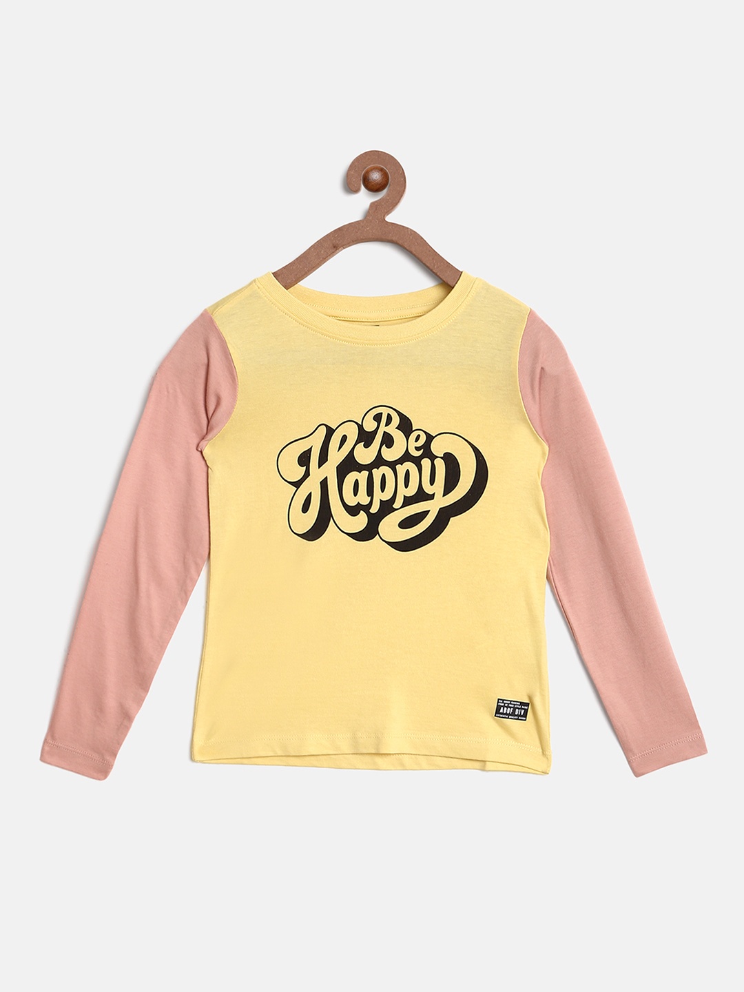 

abof Girls Yellow Typography Printed T-shirt