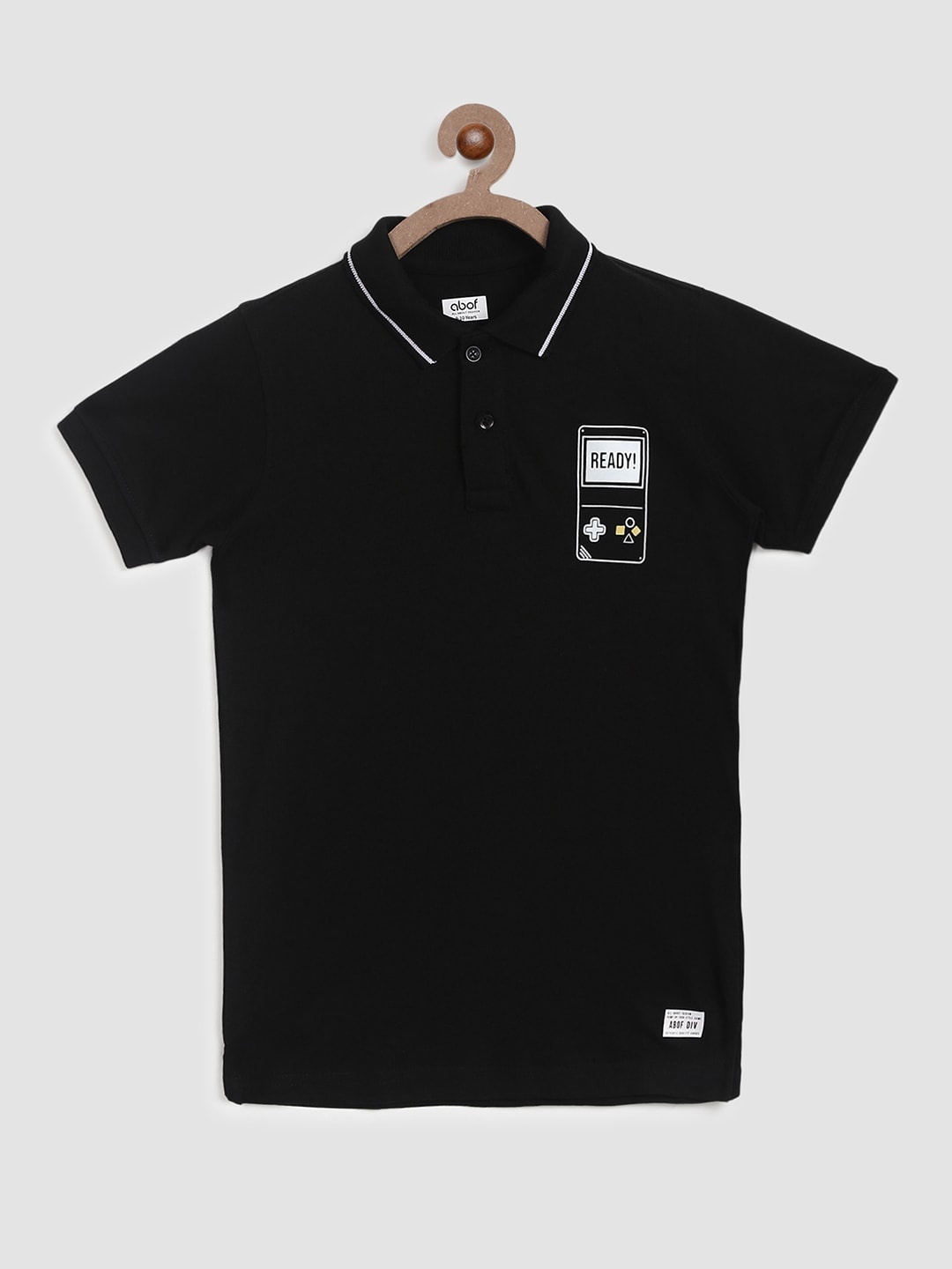 

abof Boys Black Printed Polo Collar Slim Fit Cotton T-shirt