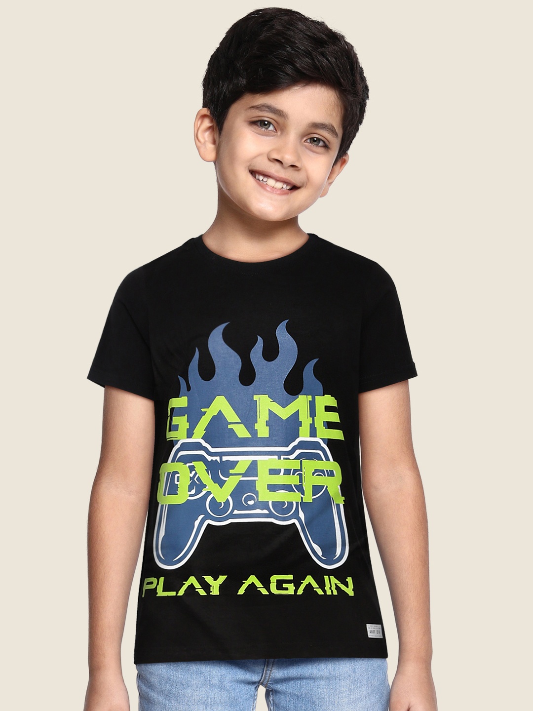 

abof Boys Black Printed Pure Cotton T-shirt