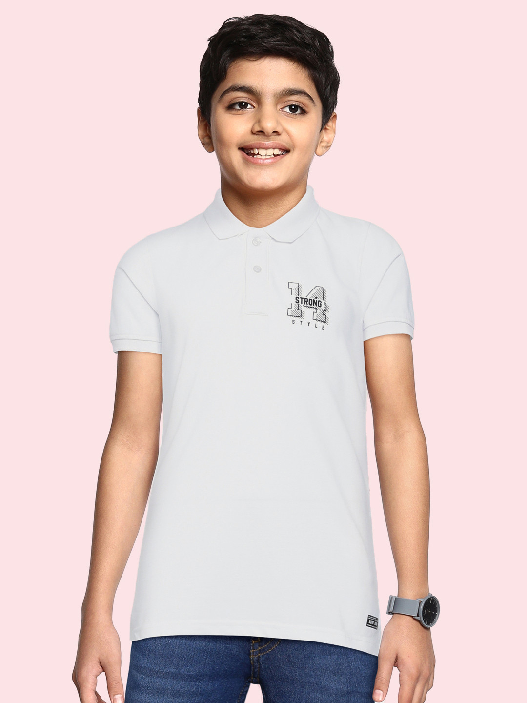 

abof Boys White Polo Collar T-shirt