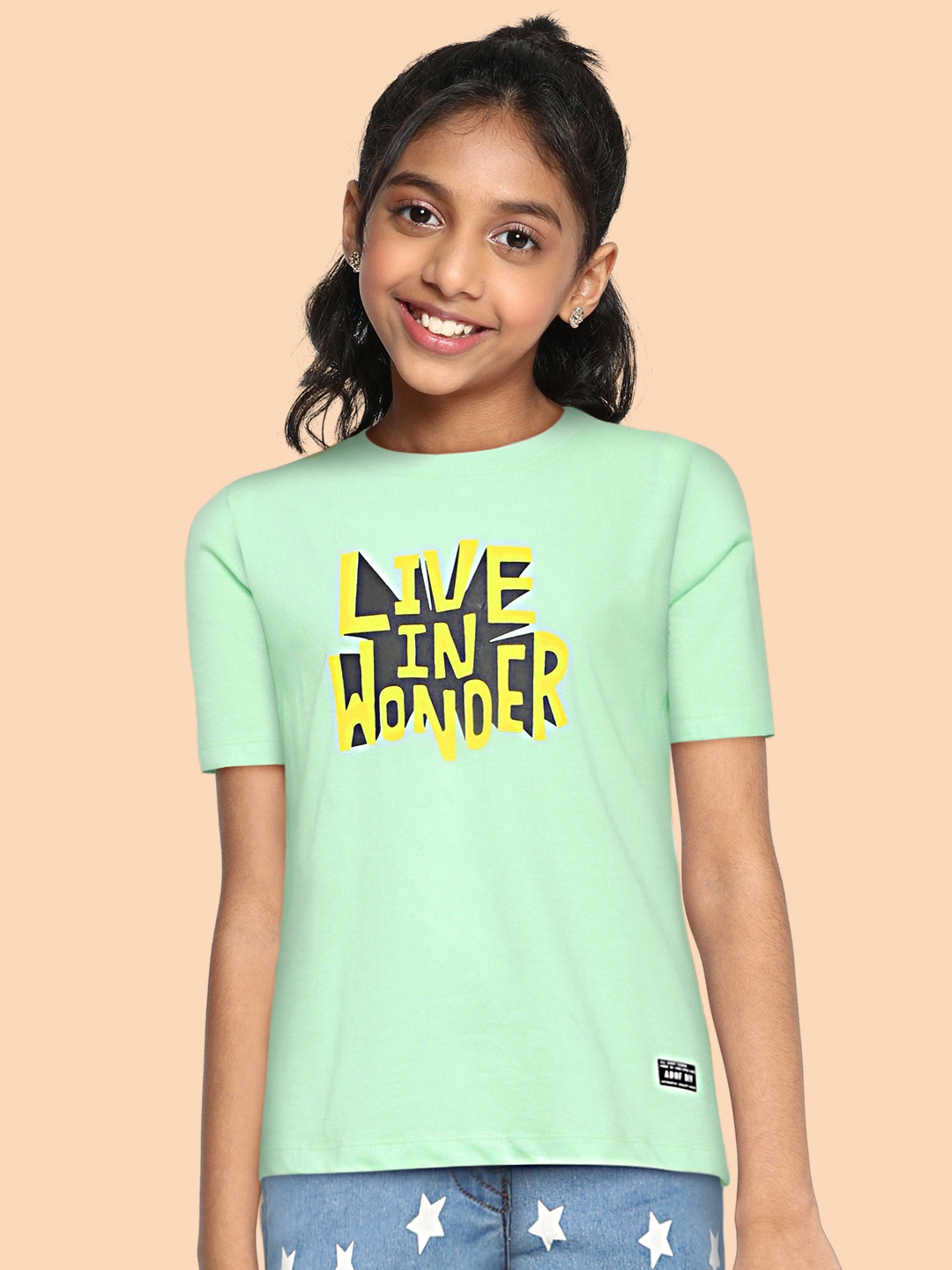

abof Girls Green Printed Pure Cotton T-shirt