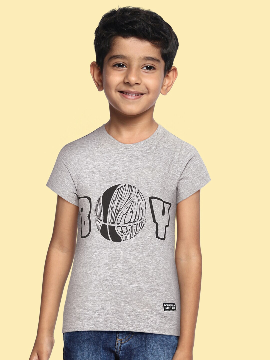 

abof Boys Grey Melange Typography Printed T-shirt