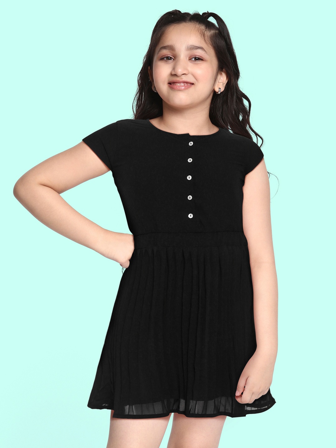

abof Girls Black Gathered and Pleated Dress