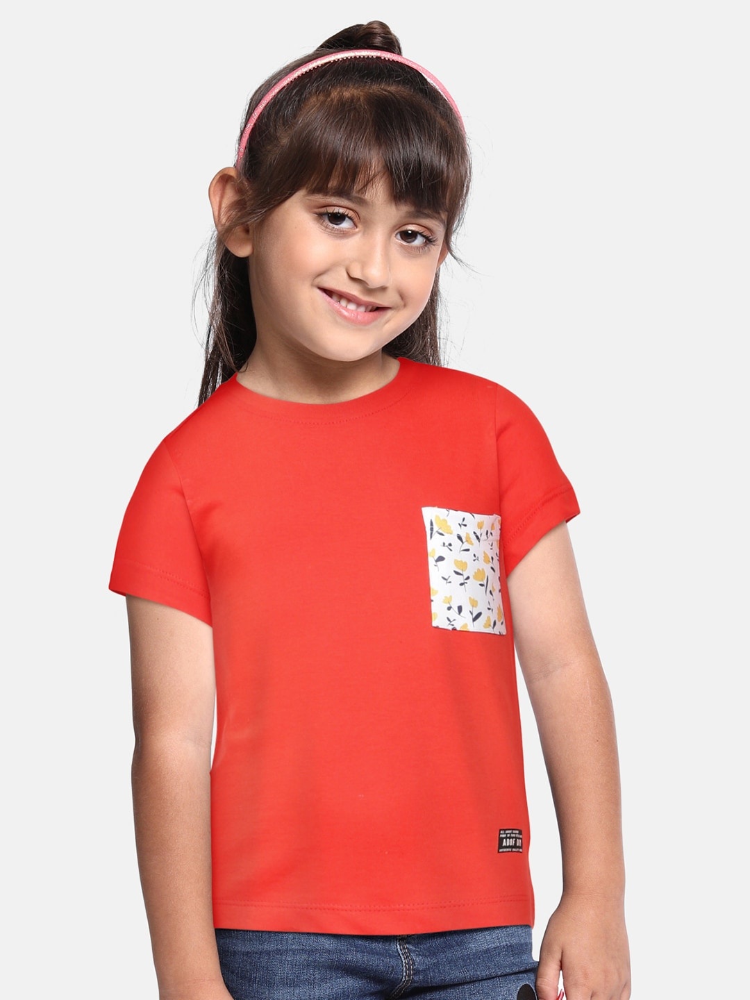 

abof Girls Coral Solid Pure Cotton T-shirt