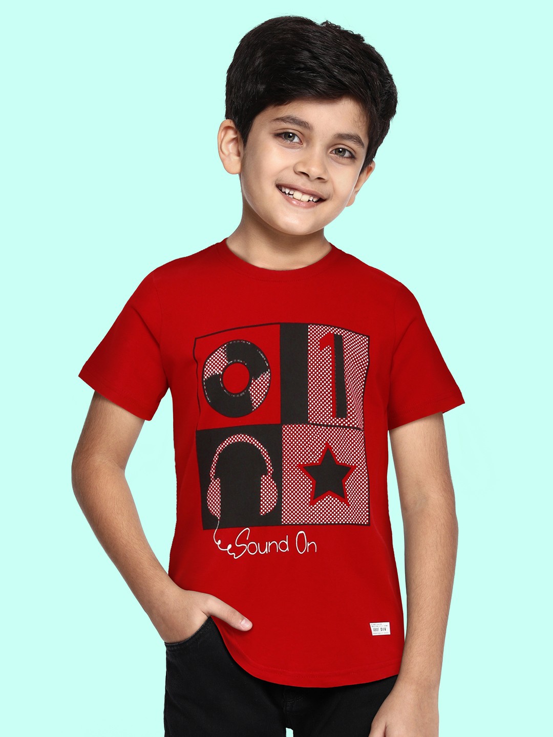 

abof Boys Red Printed Pure Cotton T-shirt