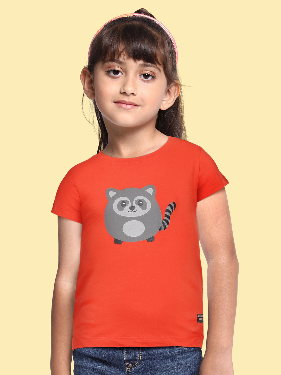 

abof Girls Red & Grey Conversational Printed Pure Cotton T-shirt