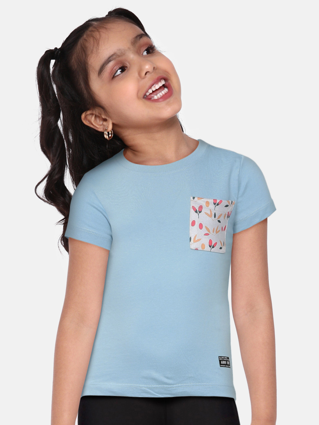 

abof Girls Blue Solid Pure Cotton T-shirt