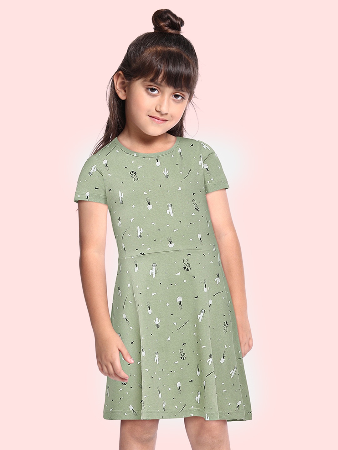 

abof Green Printed Pure Cotton A-Line Dress