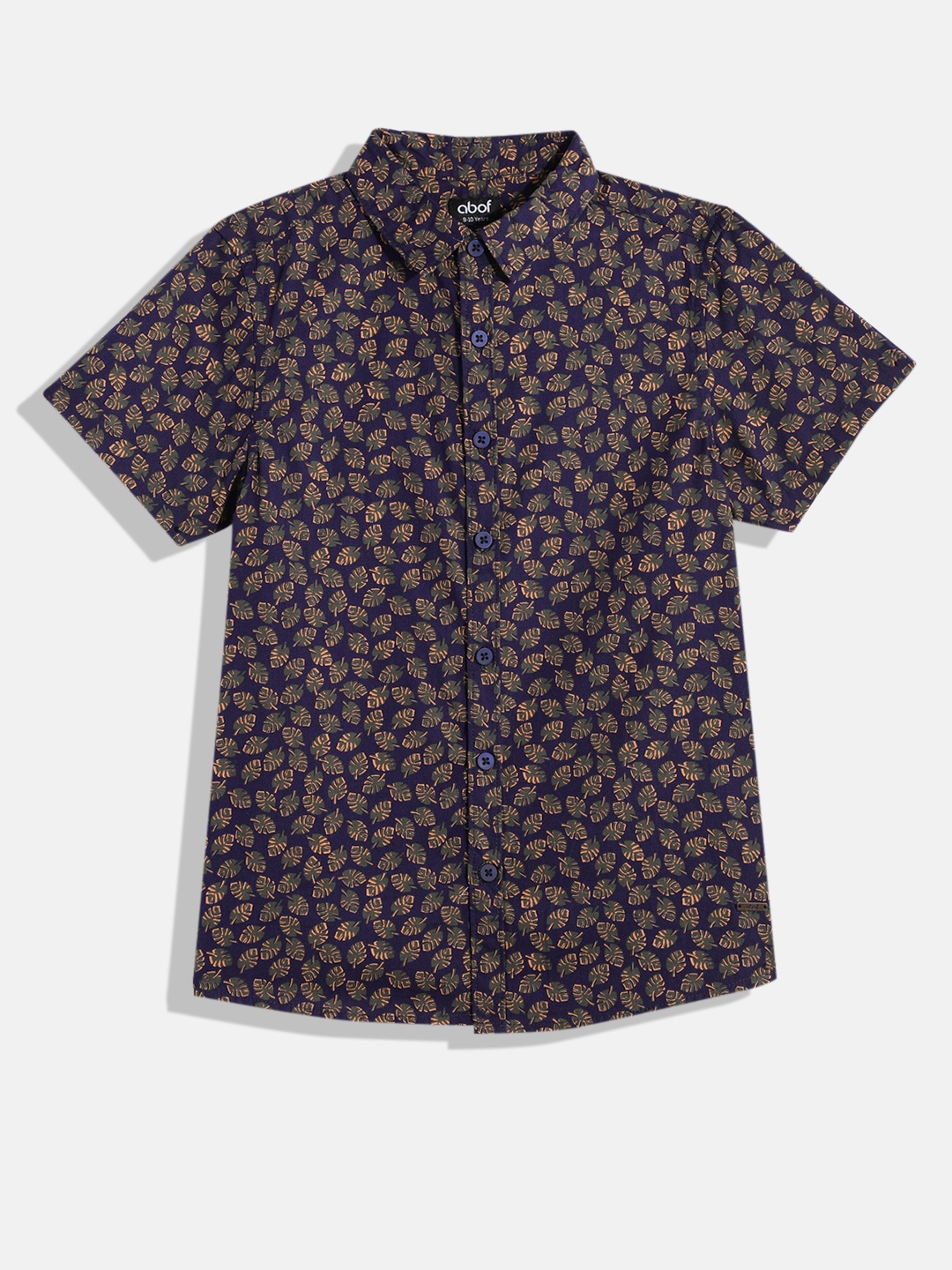 

abof Boys Navy Blue Printed Pure Cotton Casual Shirt