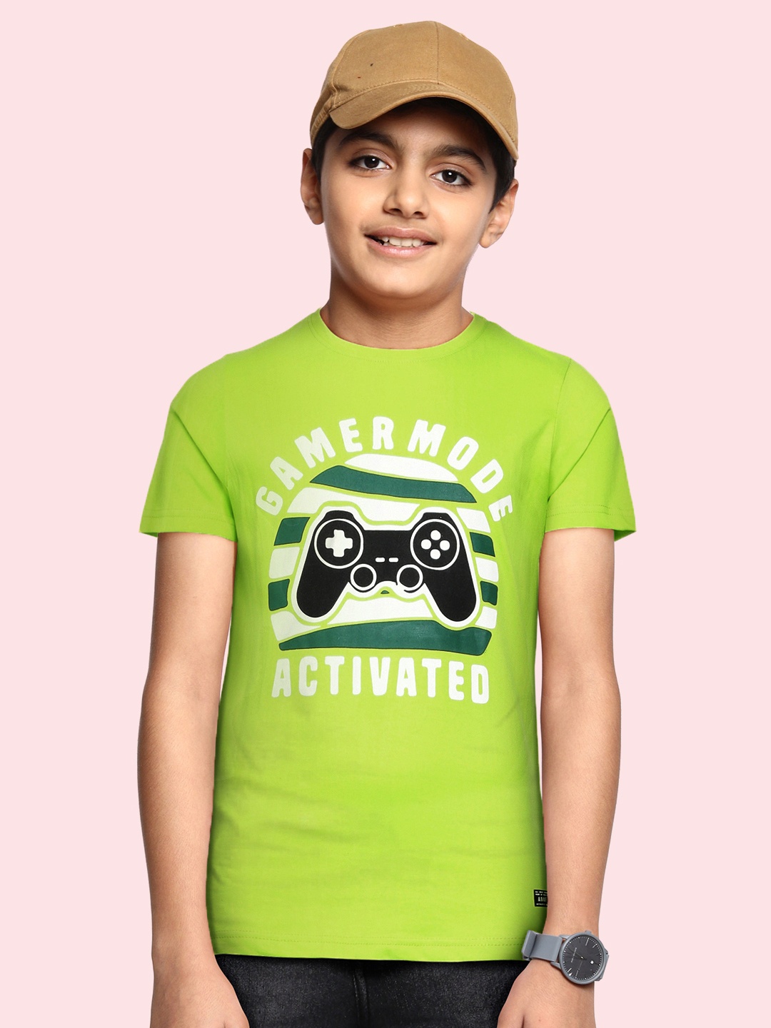 

abof Boys Lime Green Printed Pure Cotton T-shirt