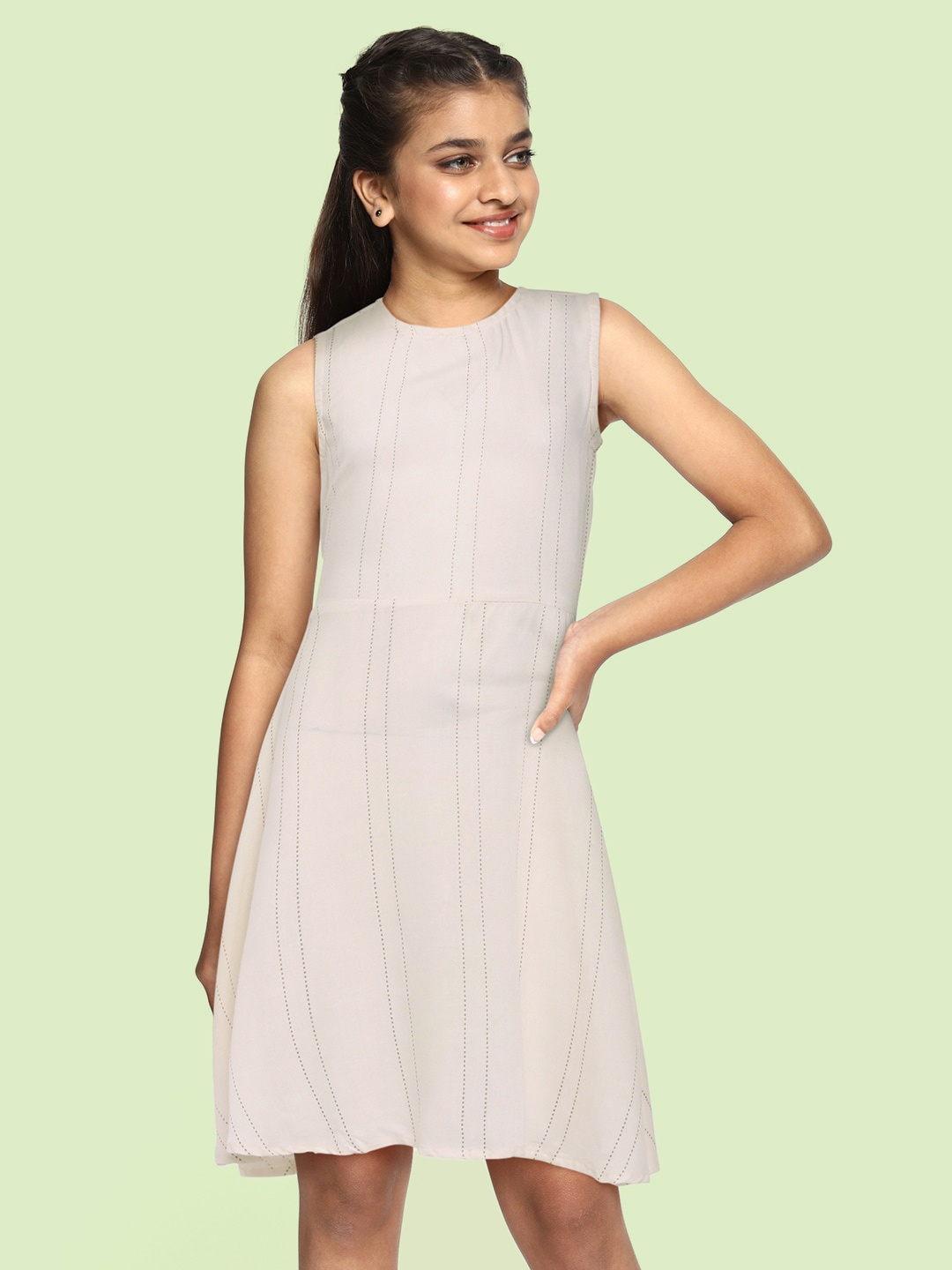 

abof Girls Off-White Striped Pure Cotton A-Line Dress