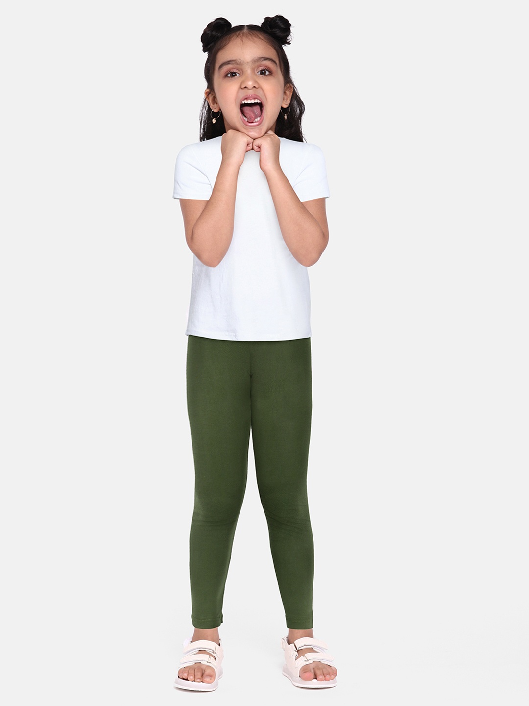 

abof Girls Olive Solid Mid Calf Length Leggings