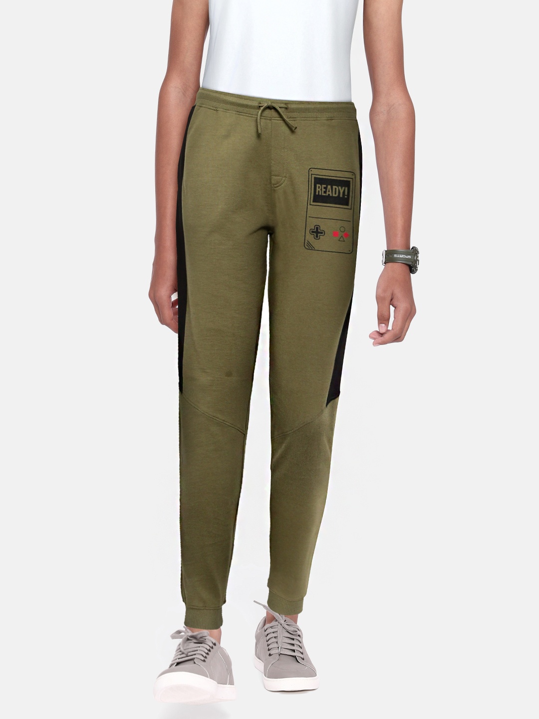 

abof Boys Olive Green Pure Cotton Joggers