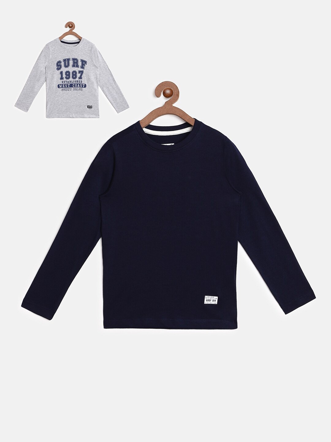 

abof Boys Navy Blue & Grey Typography Pack of 2 Printed T-shirt