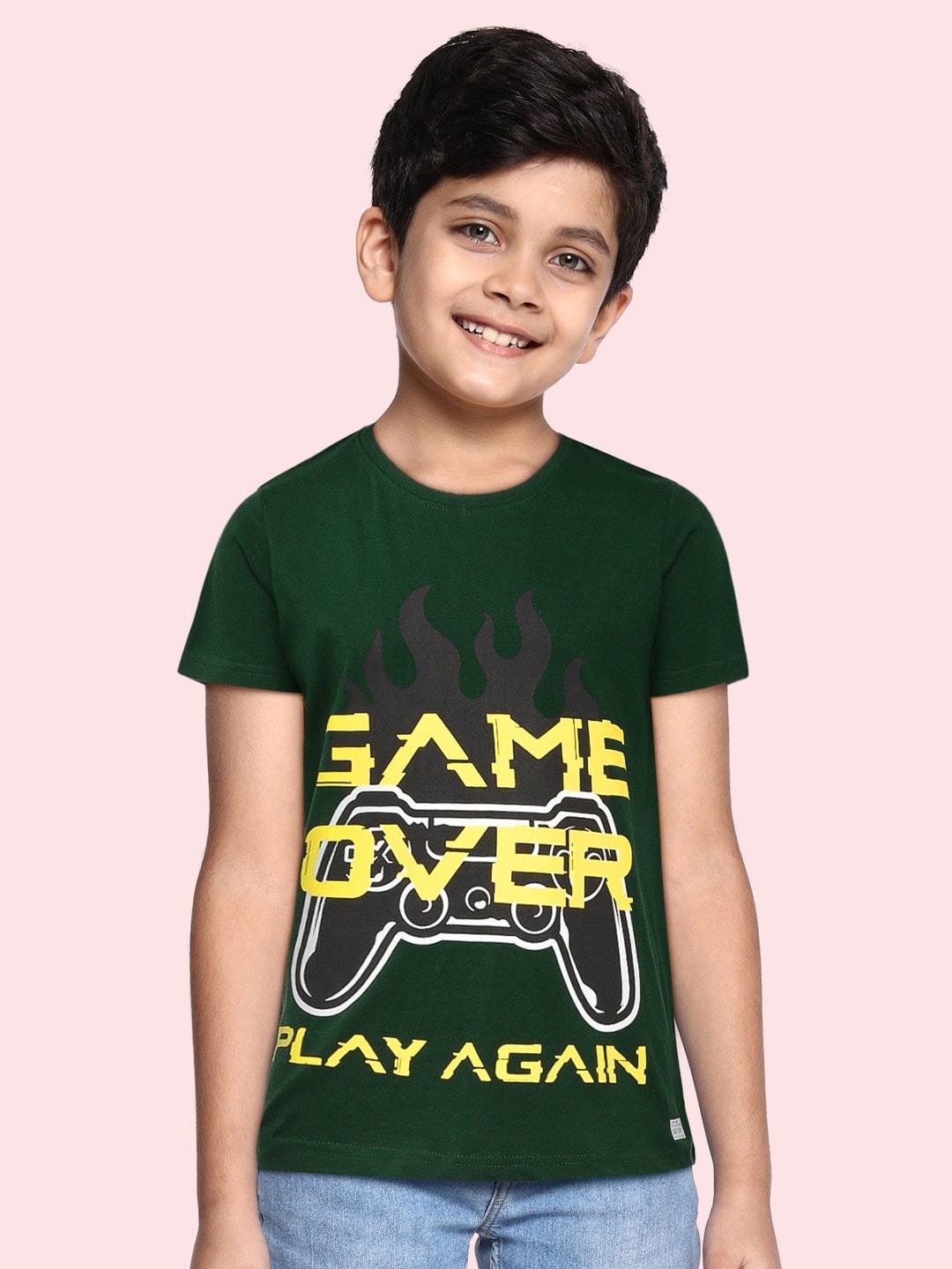 

abof Boys Olive Green Typography Printed Pure Cotton T-shirt
