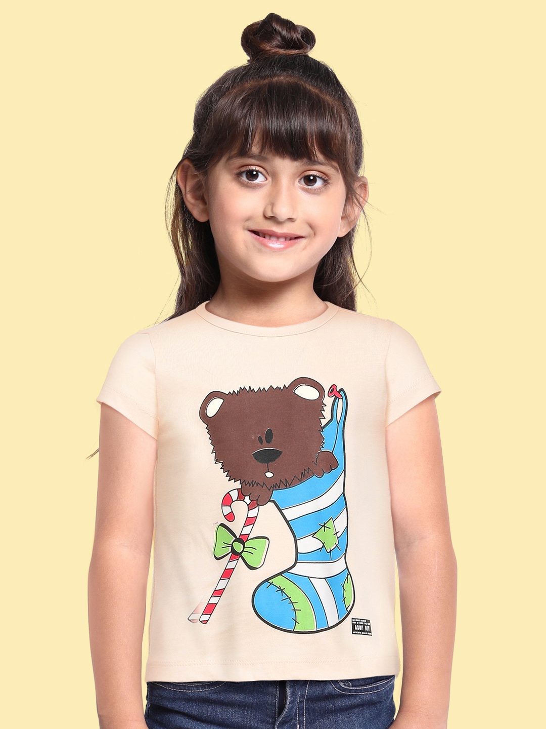 

abof Girls Pink Printed Pure Cotton T-shirt