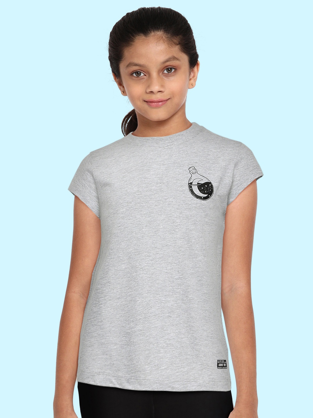 

abof Girls Grey Melange Solid Pure Cotton T-shirt