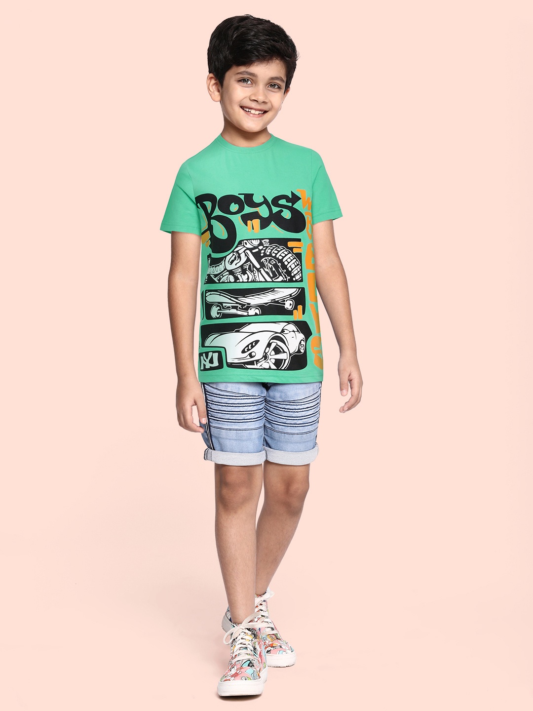 

abof Boys Green Printed Pure Cotton T-shirt