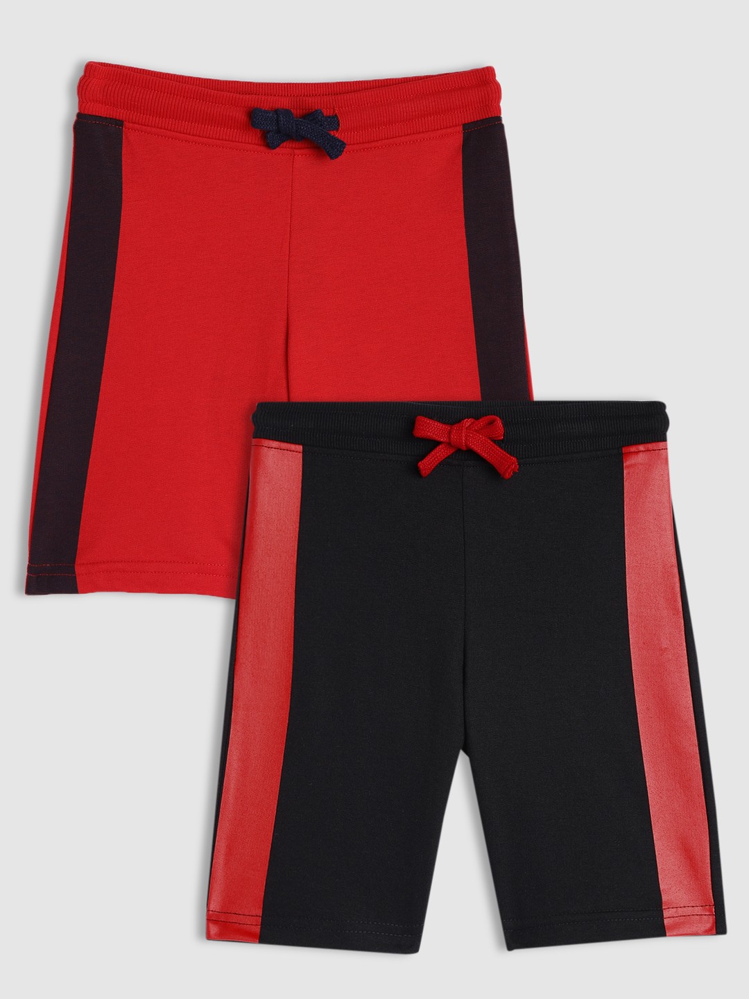 

abof Boys Black & Red Solid Pack Of 2 Regular Fit Mid-Rise Knitted Regular Shorts