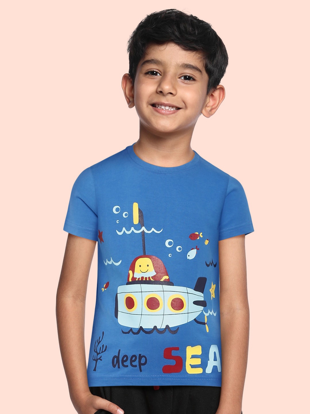 

abof Boys Blue Printed Pure Cotton T-shirt