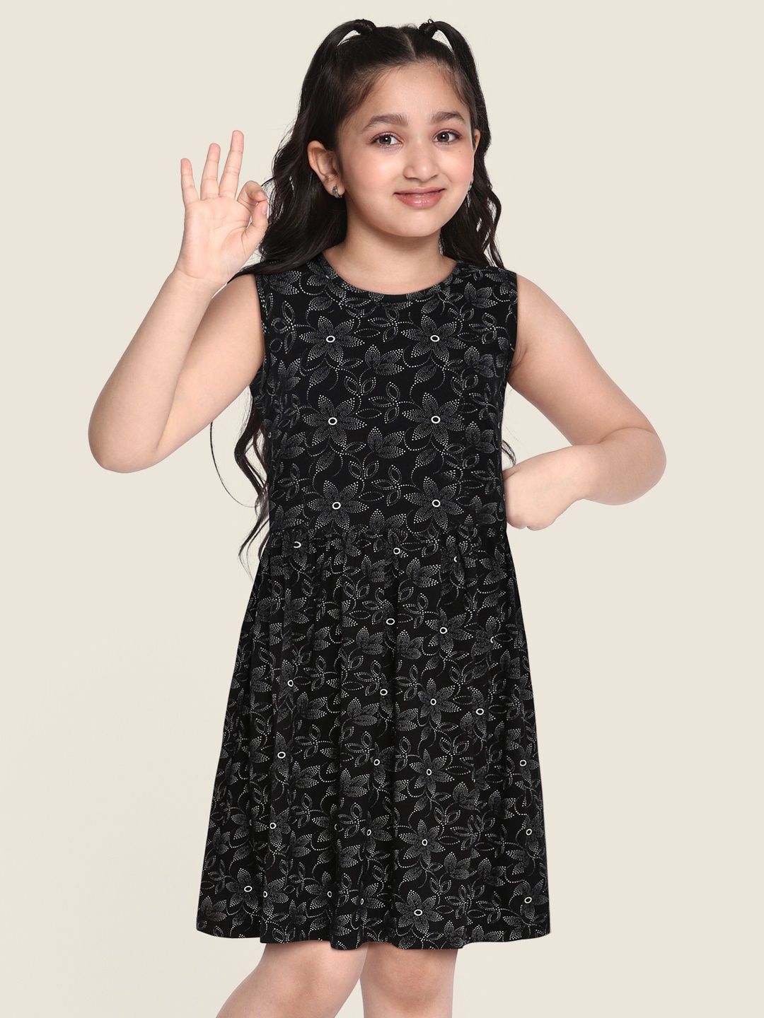 

abof Black Printed Pure Cotton Fit & Flare Dress