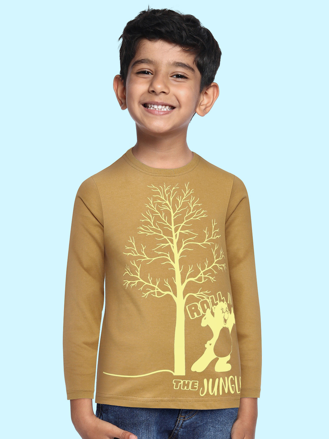 

abof Boys Brown Cotton Printed T-shirt