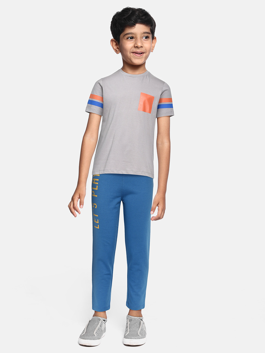 

abof Boys Blue Printed Pure Cotton Regular Fit Track Pants