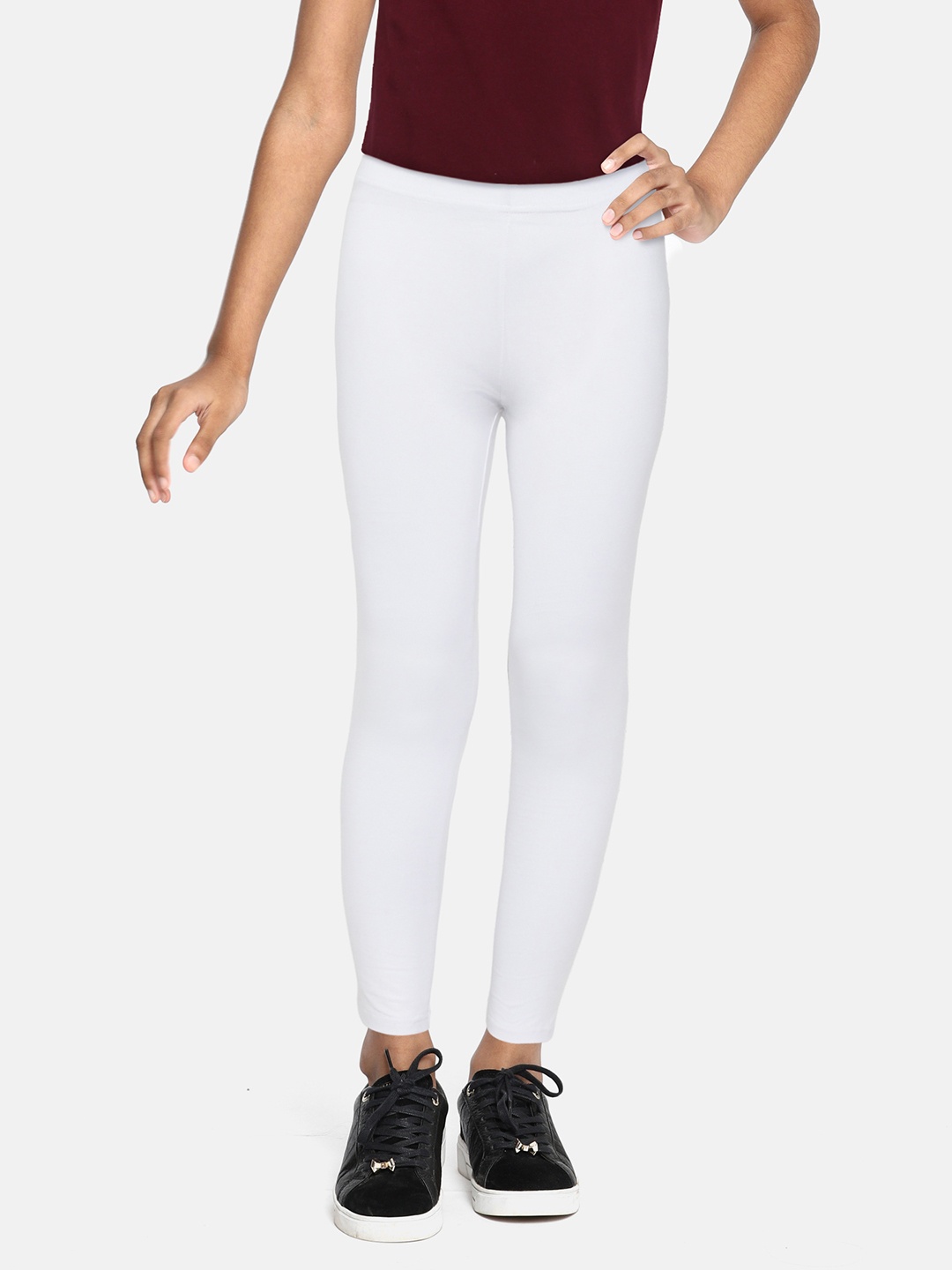 

abof Girls White Cotton Ankle-Length Leggings