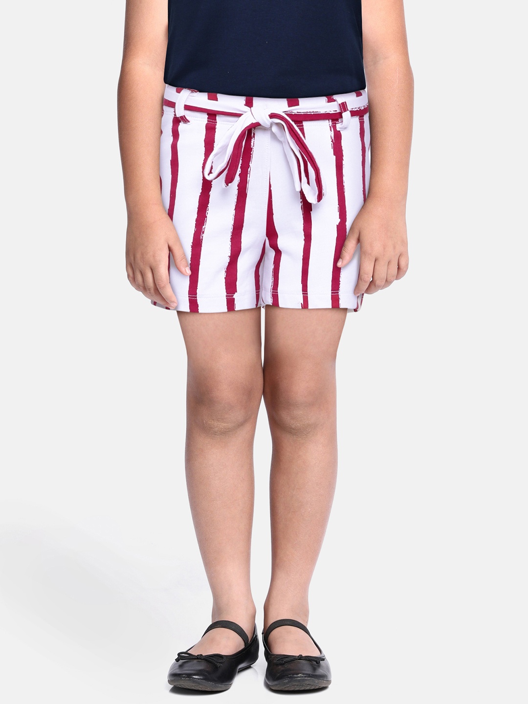 

abof Girls Pink Striped Pure Cotton Regular Shorts