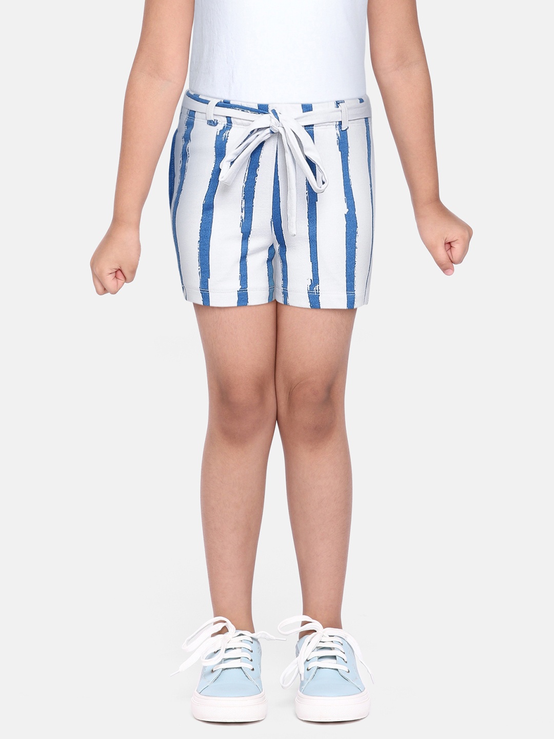 

abof Girls White Striped Pure Cotton Regular Shorts