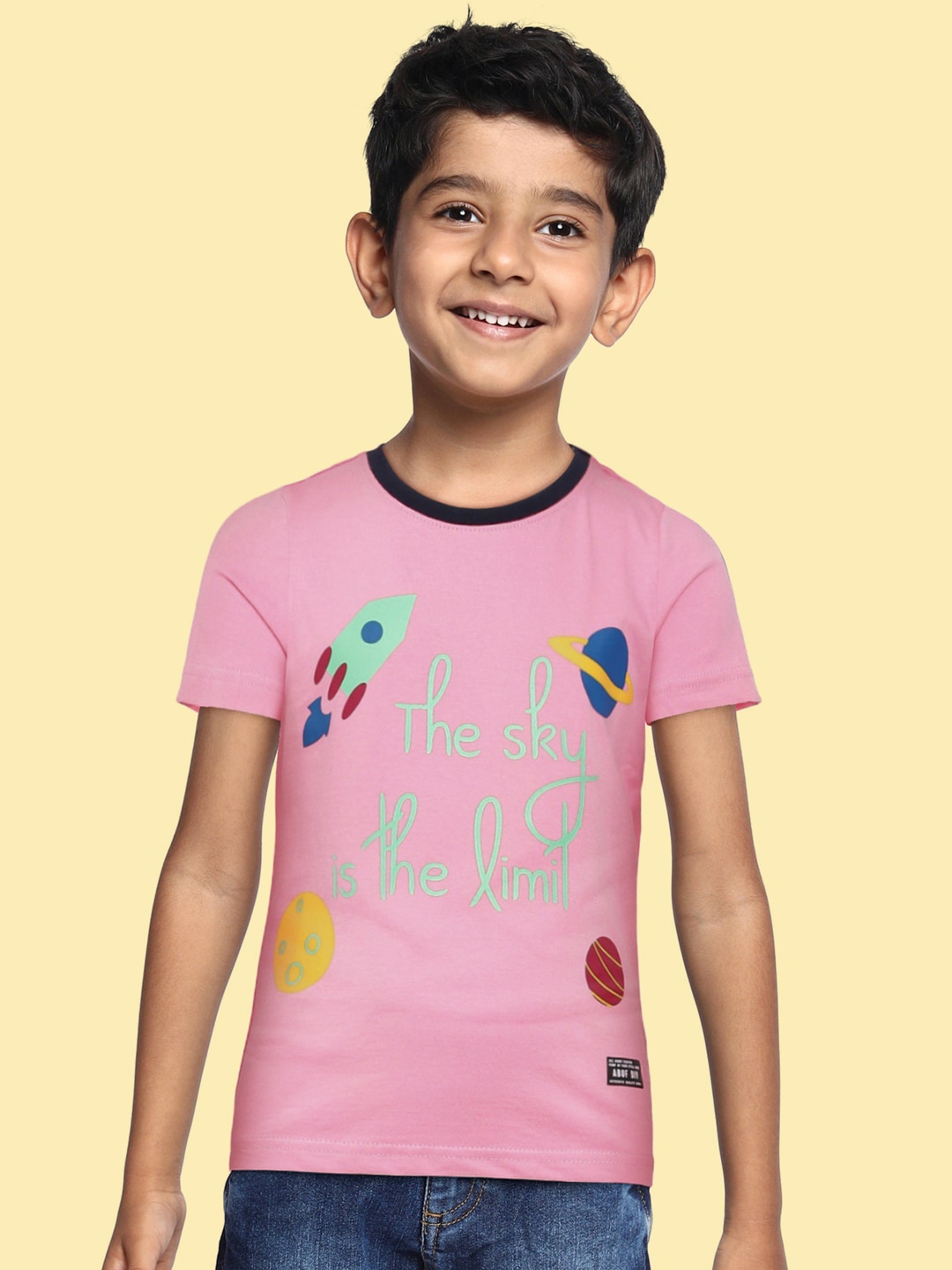 

abof Boys Pink Printed Pure Cotton T-shirt