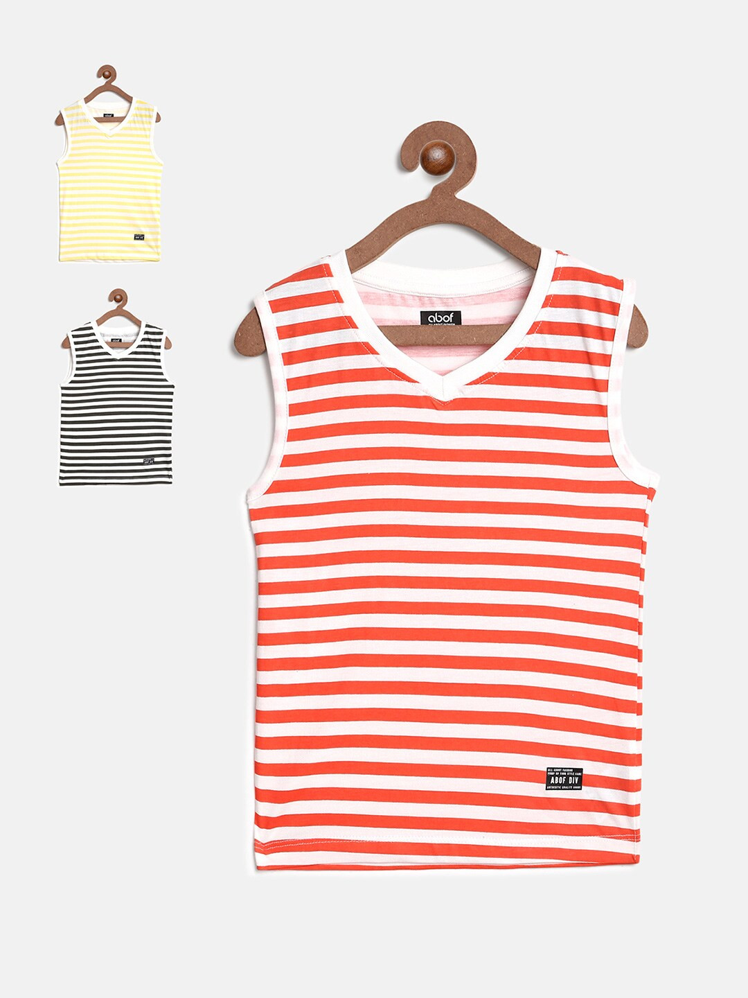 

abof Boys Pack Of 3 Red & Yellow Striped V-Neck T-shirt