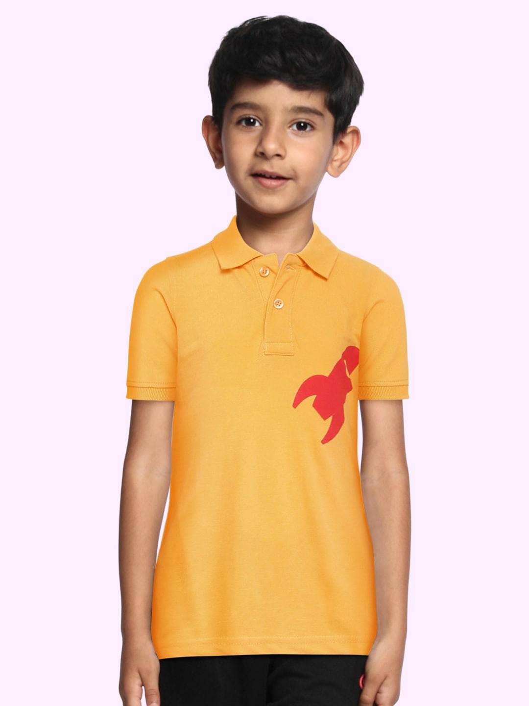 

abof Boys Yellow Conversational Placement Print Polo Collar Regular Sleeves T-shirt