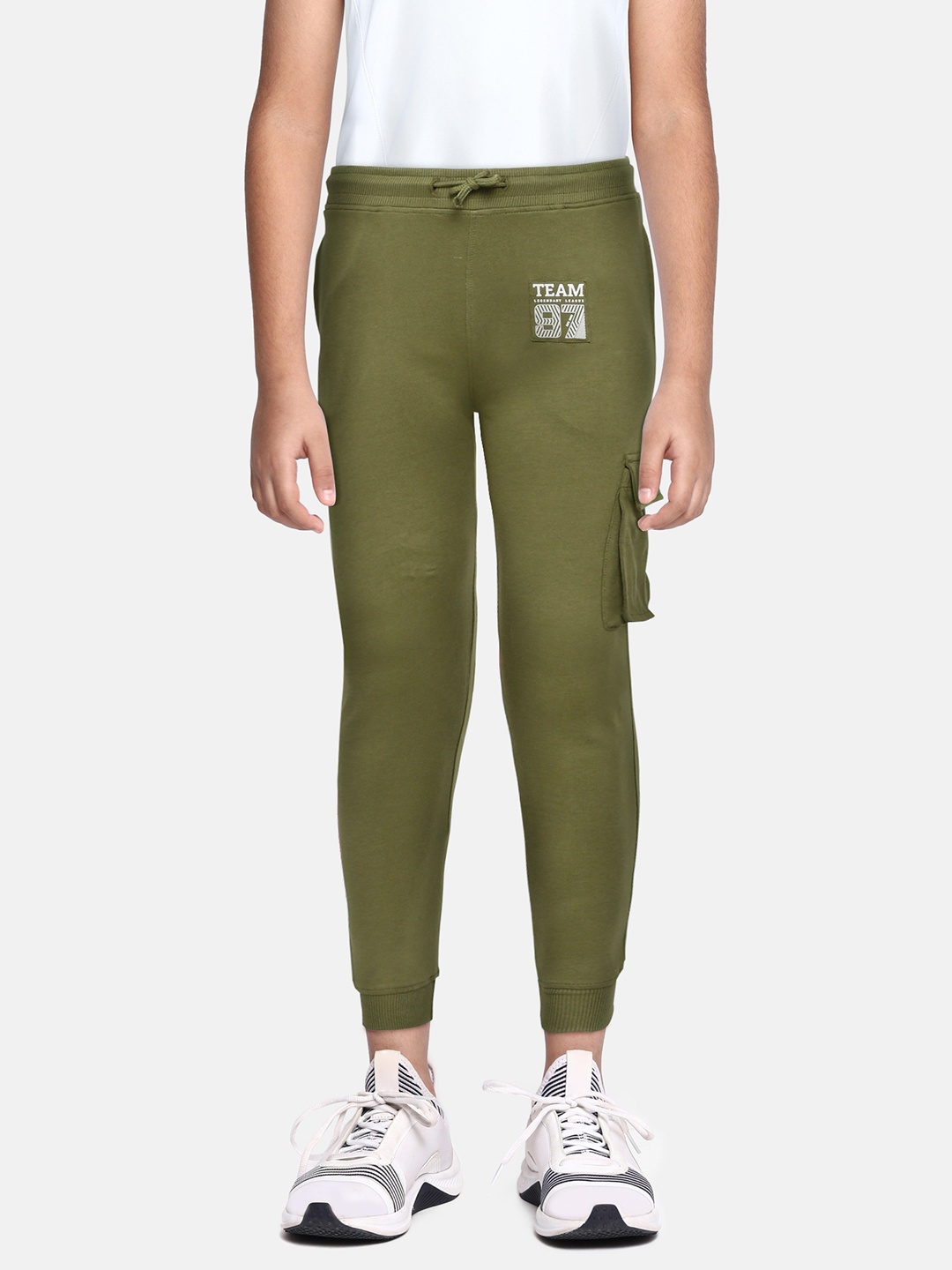 

abof Boys Olive Green Solid Pure Cotton Joggers With Cargo Pocket