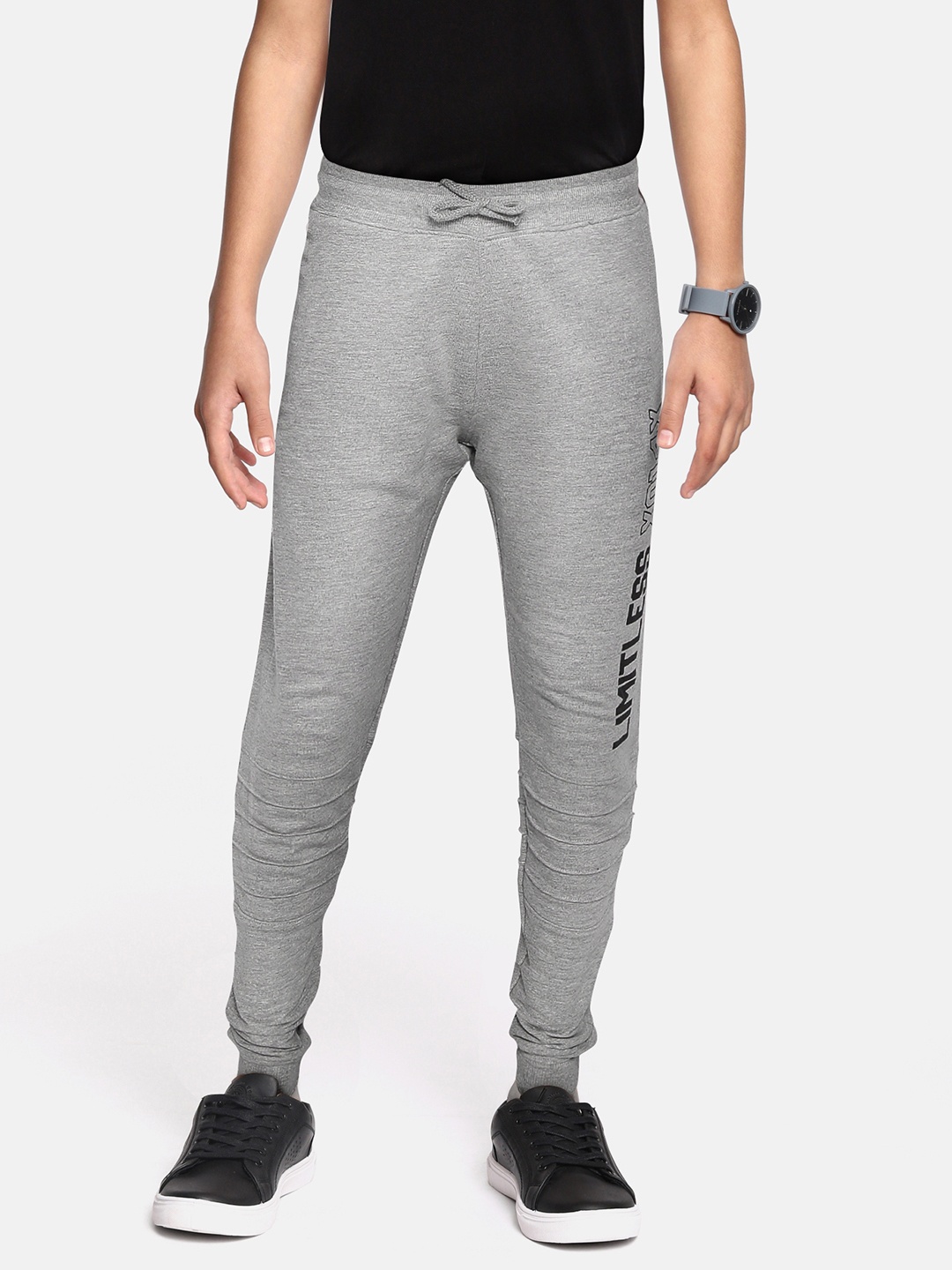 

abof Boys Grey Melange Pure Cotton Solid Joggers