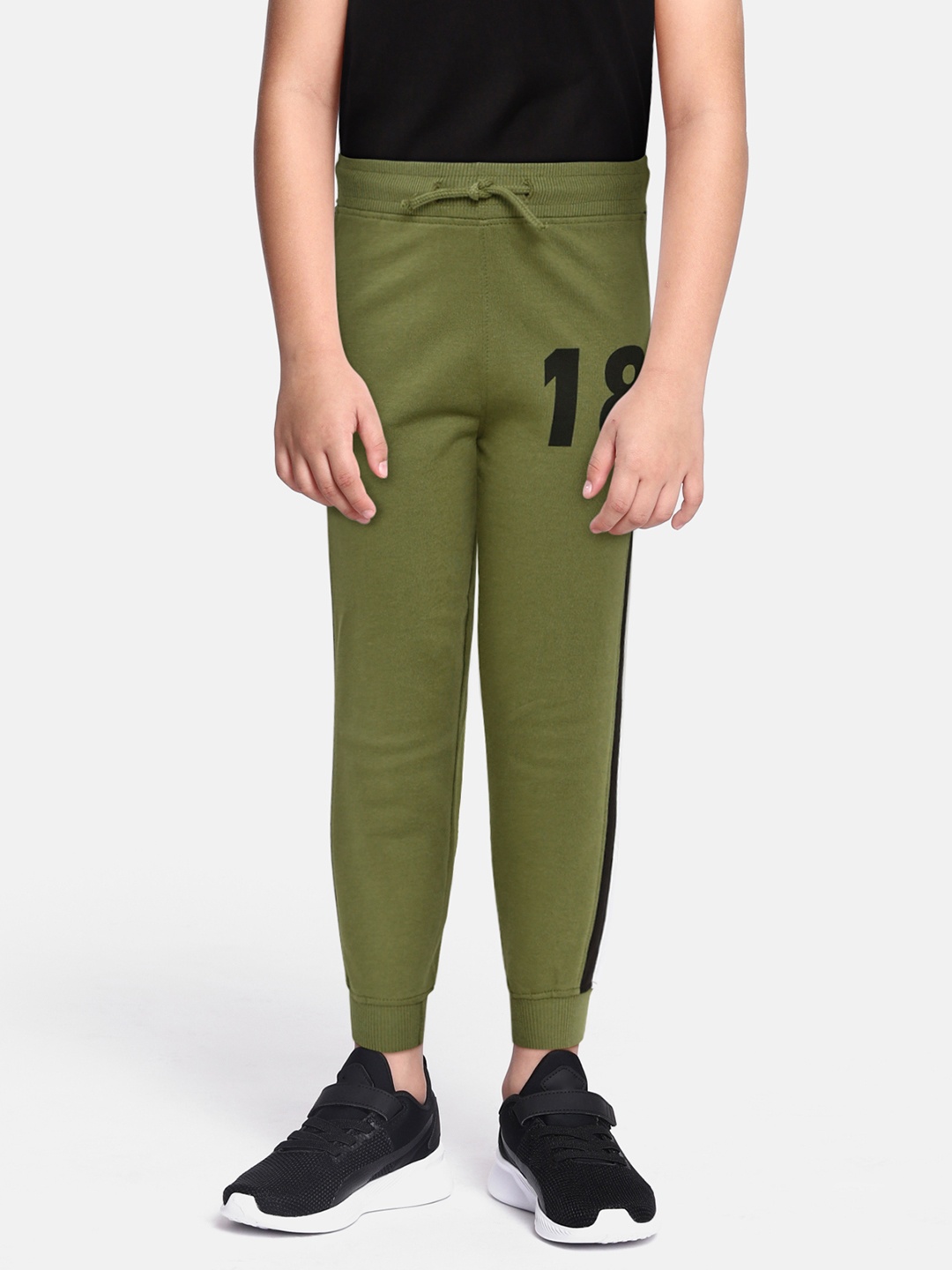 

abof Boys Olive Green Regular Fit Pure Cotton Joggers With Side Tape Detailing