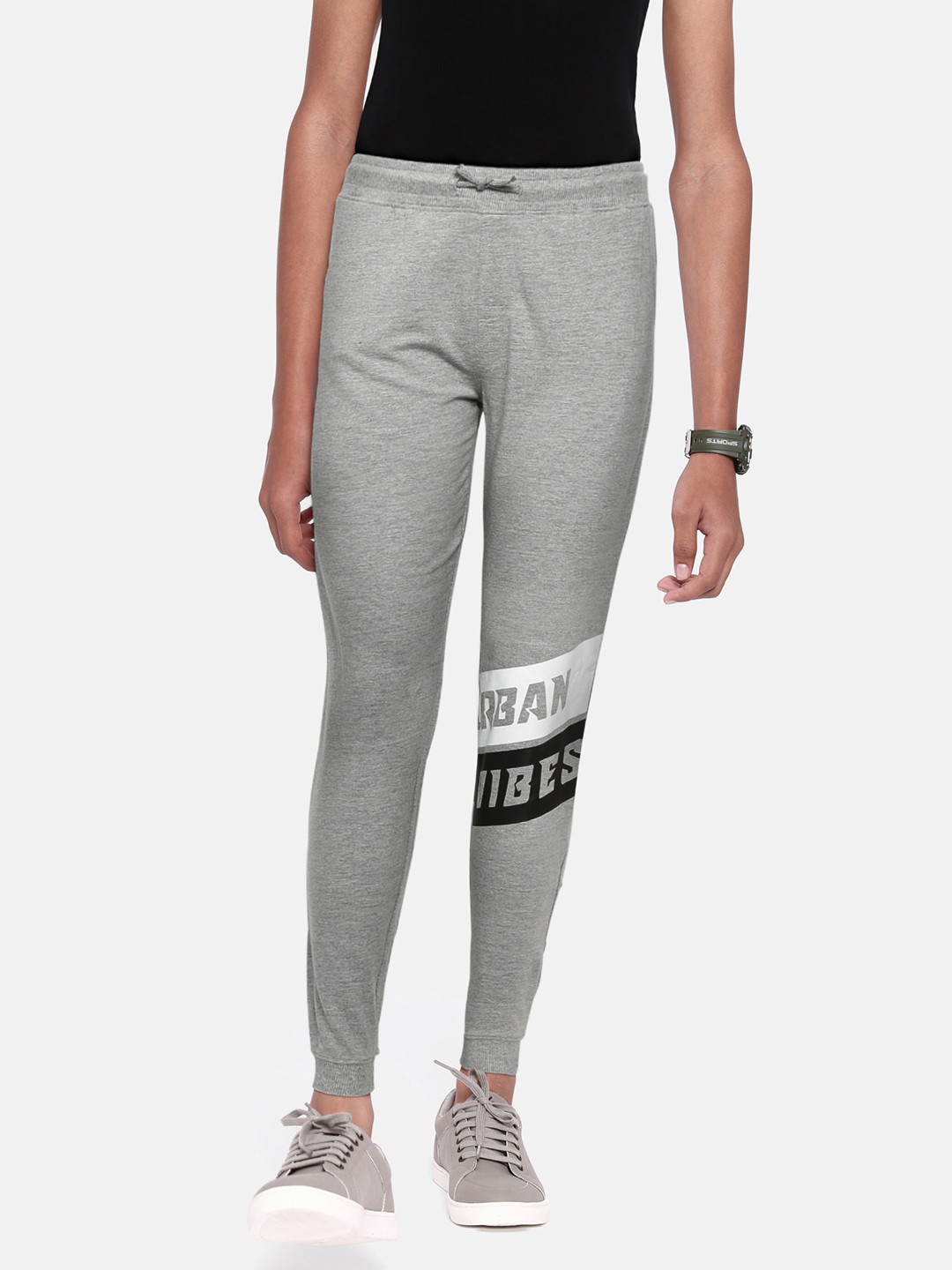 

abof Boys Grey Melange Solid Knitted Joggers with Typography Placement Print Detail