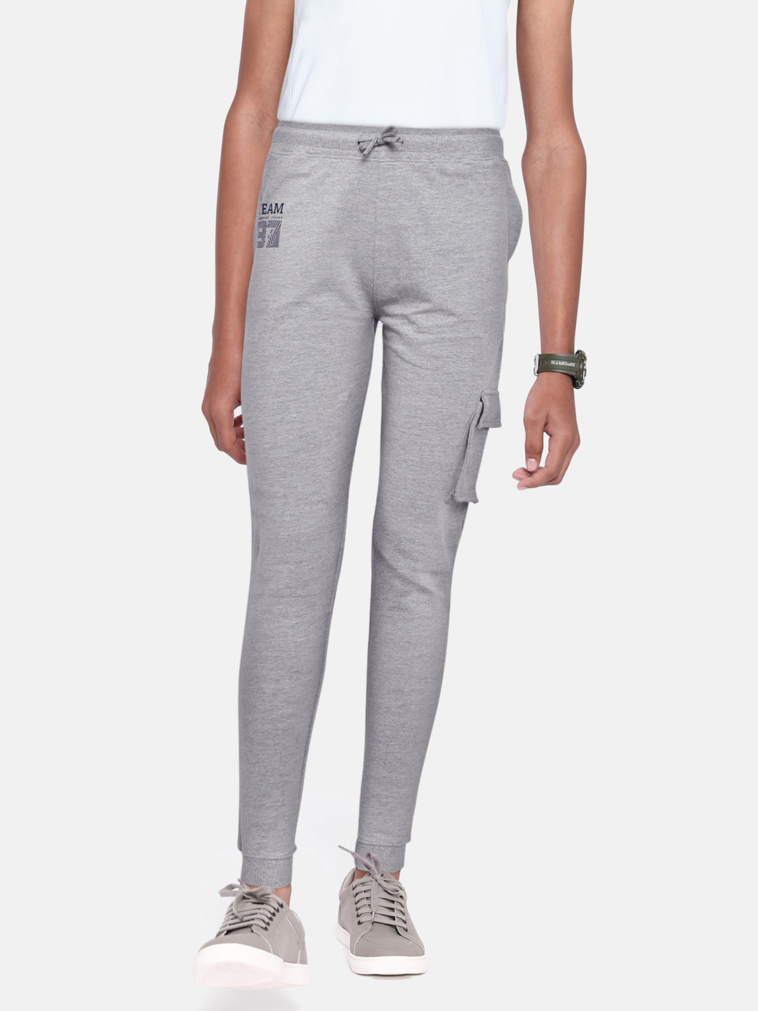 

abof Boys Grey Melange Solid Joggers with Cargo Pocket & Typography Placement Print Detail