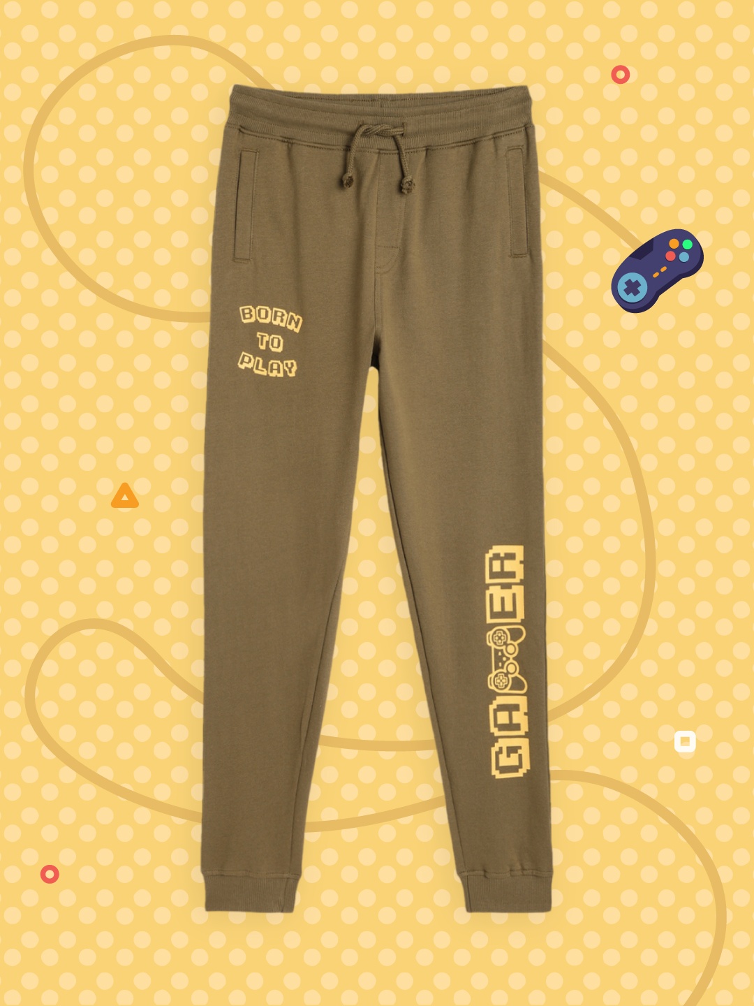 

abof Boys Olive Placement Print Knitted Jogger
