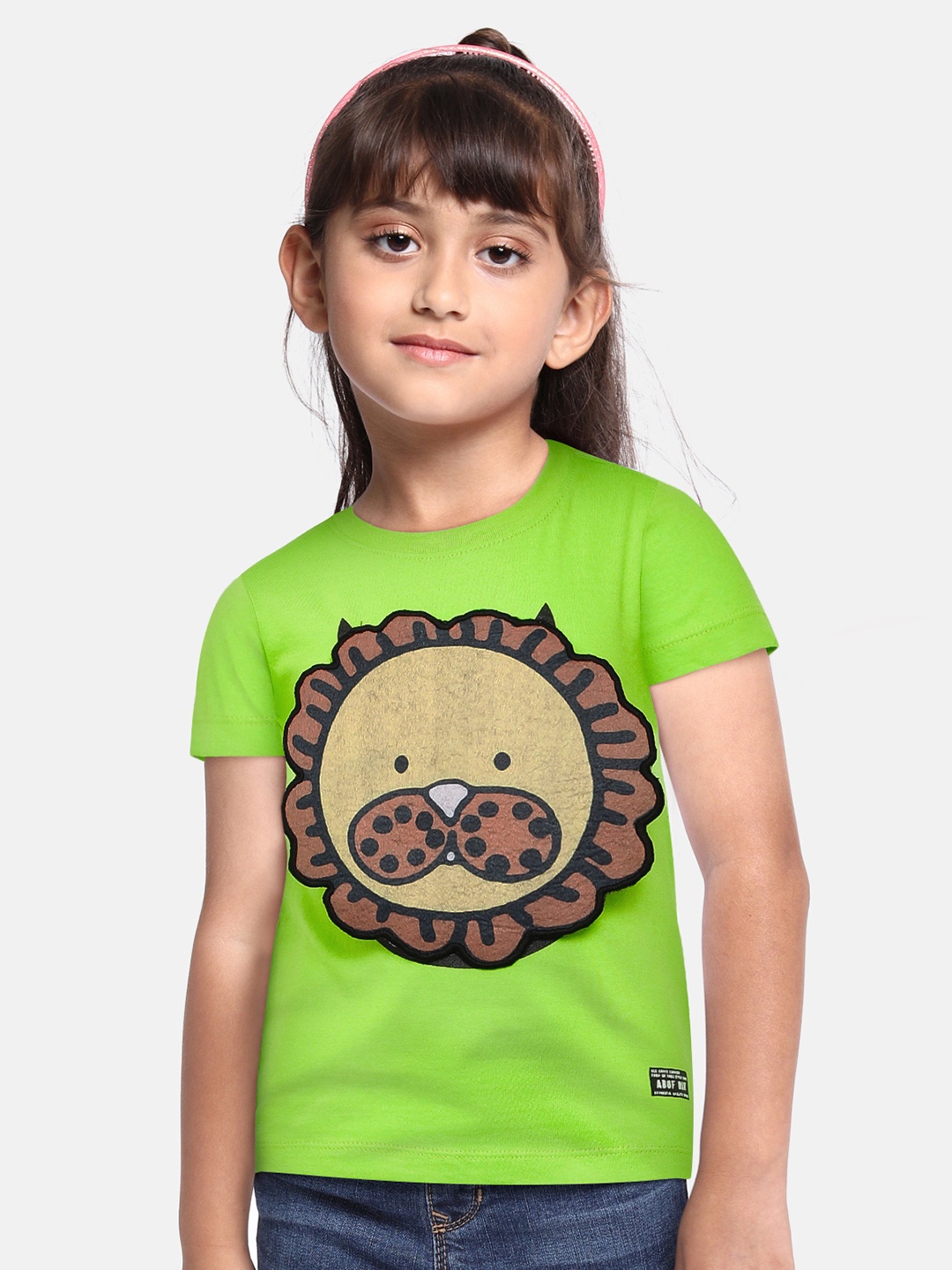 

abof Girls Green Applique Pure Cotton T-shirt