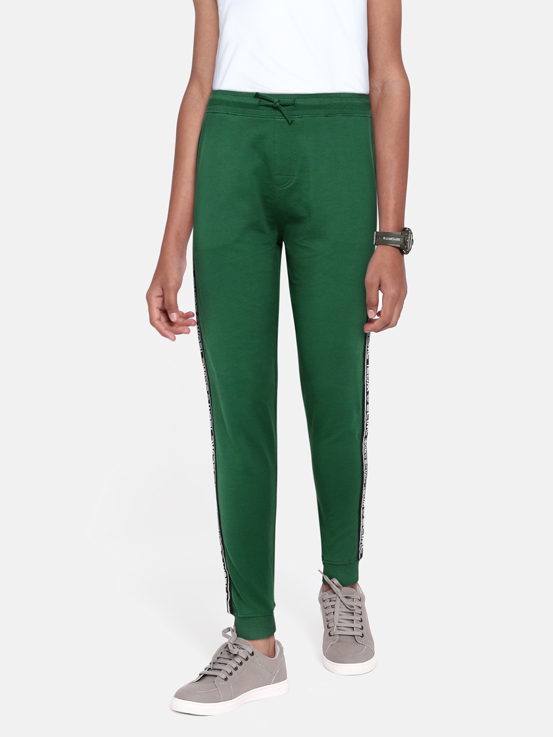 

abof Boys Green Side Striped Pure Cotton Joggers