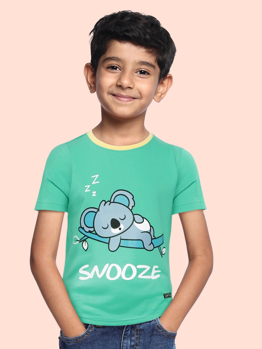 

abof Boys Green Printed Pure Cotton T-shirt