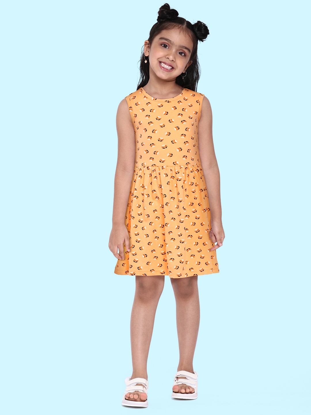 

abof Orange Printed Fit & Flare Dress