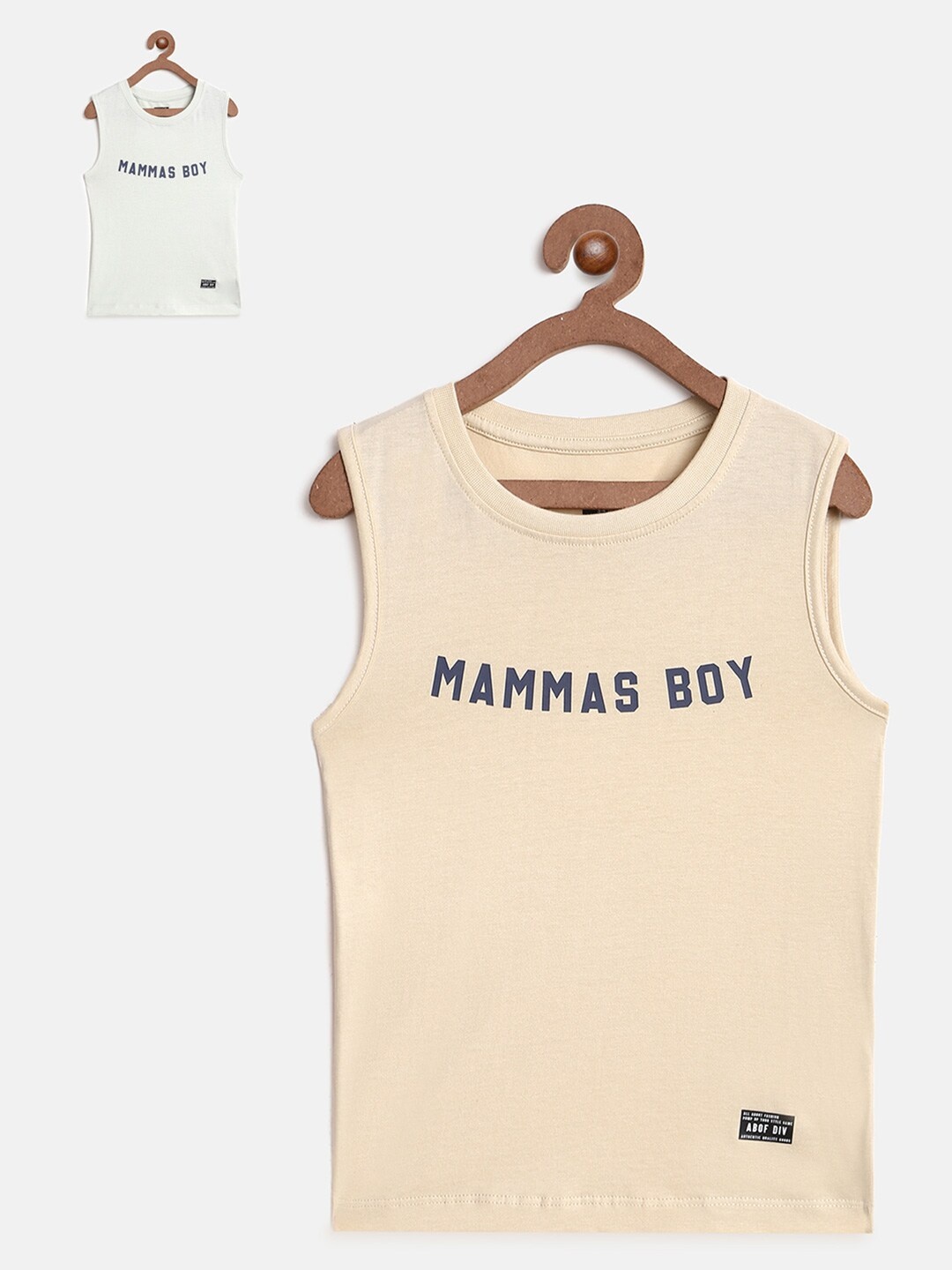 

abof Boys Beige & Off White Typography 2 Printed T-shirt
