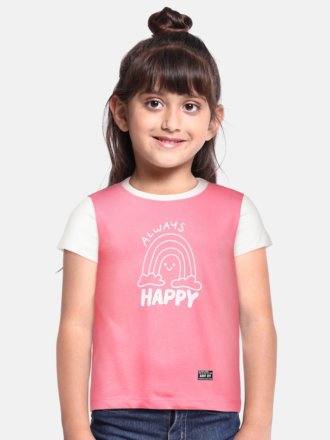 

abof Girls Pink & White Printed Pure Cotton T-shirt