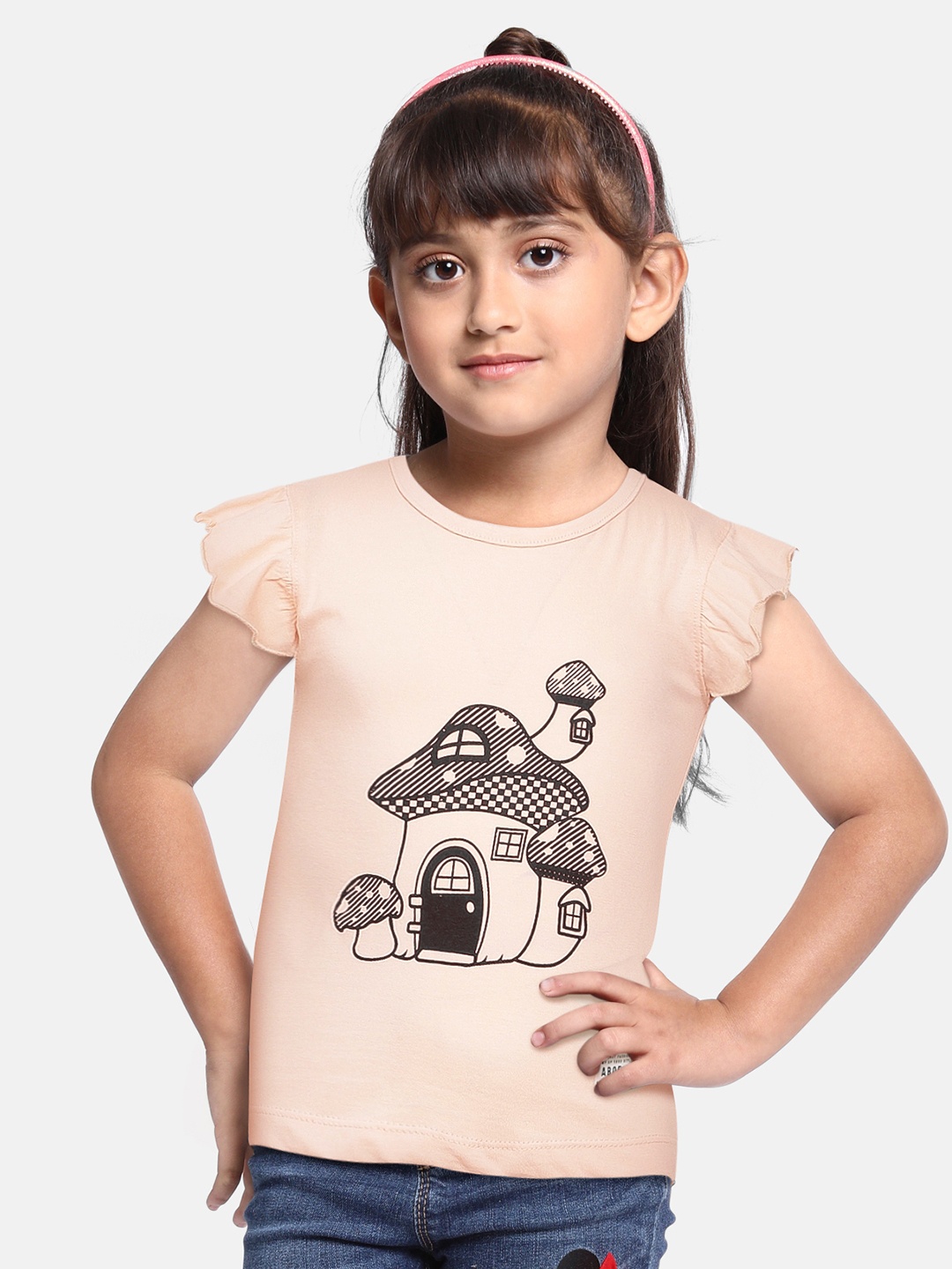 

abof Girls Pink Printed Pure Cotton T-shirt