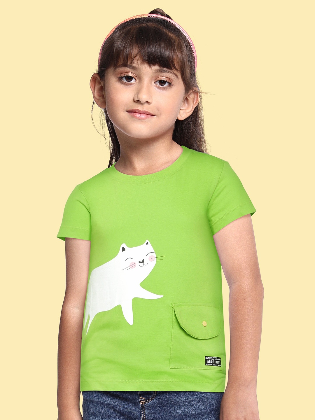 

abof Girls Lime Green & White Printed Pure Cotton T-shirt