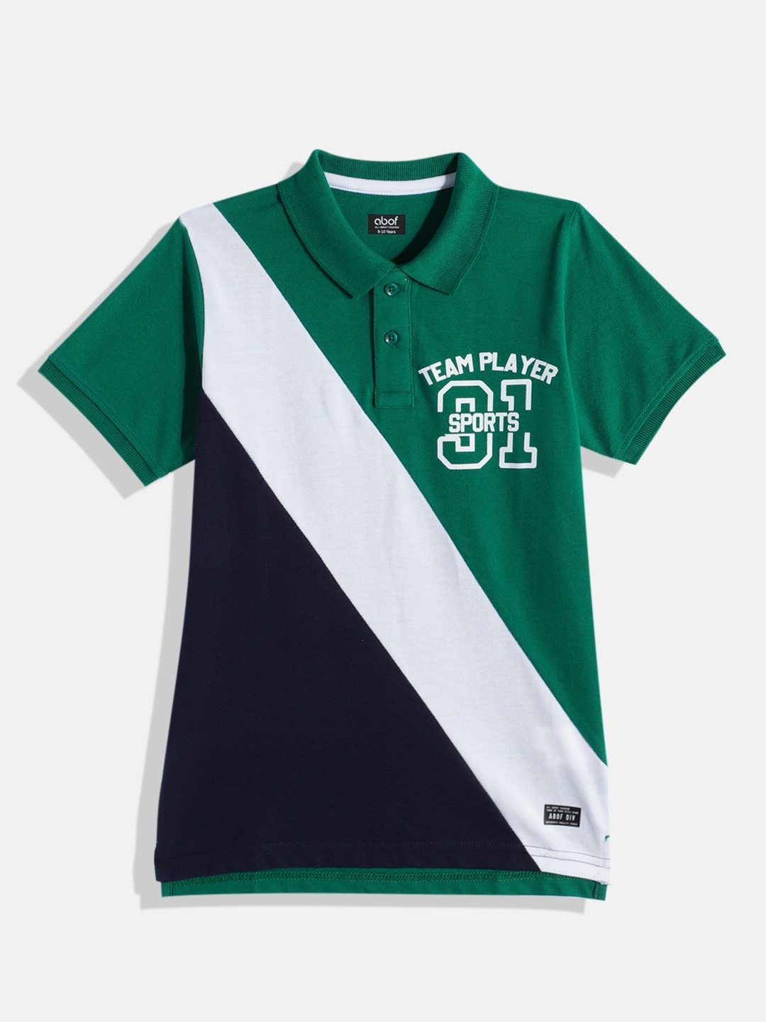 

abof Boys Colourblocked Polo Collar T-shirt, Green