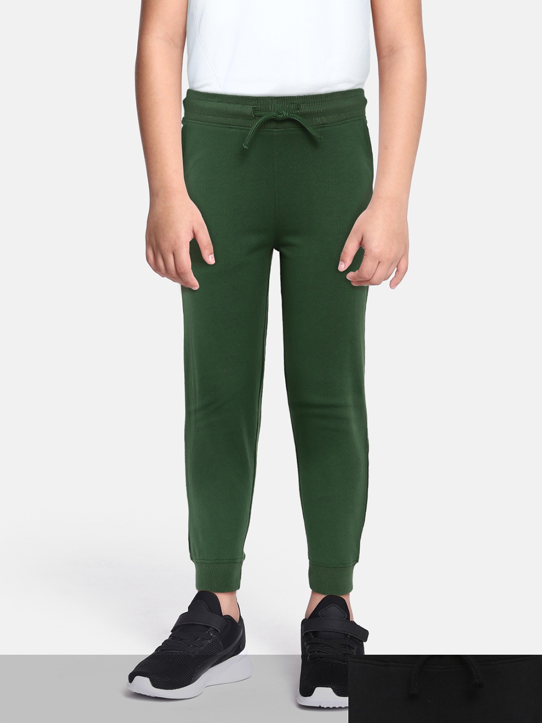 

abof Boys Black & Olive Green Set of 2 Pure Cotton Joggers
