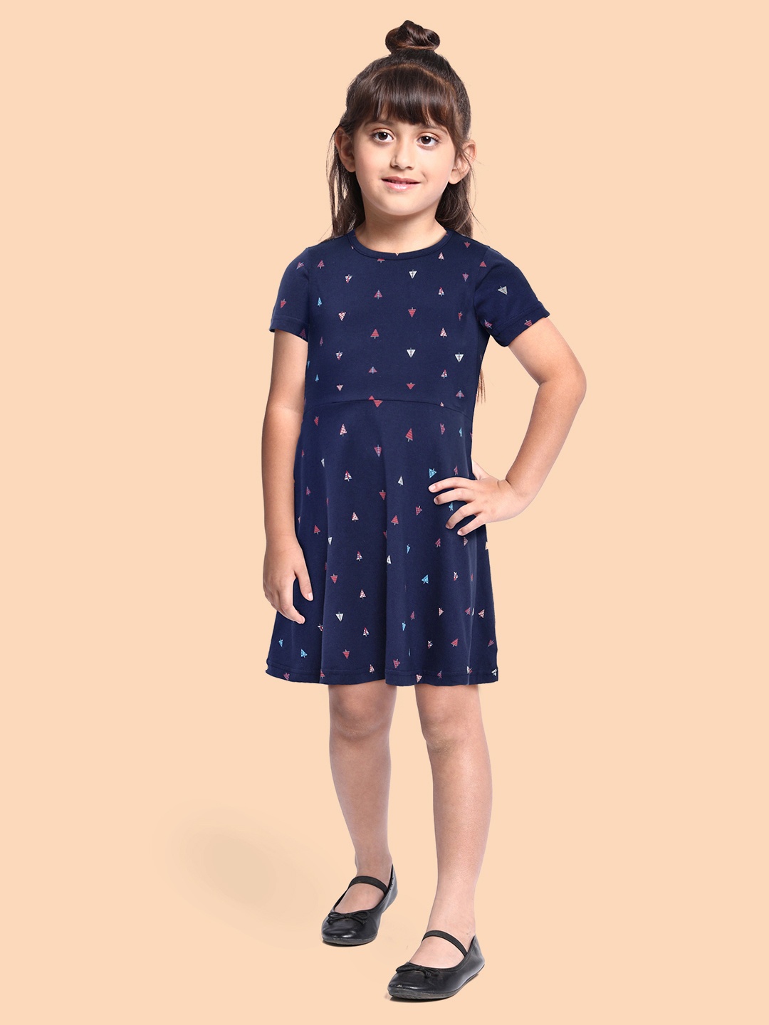 

abof Navy Blue Printed Pure Cotton A-Line Dress